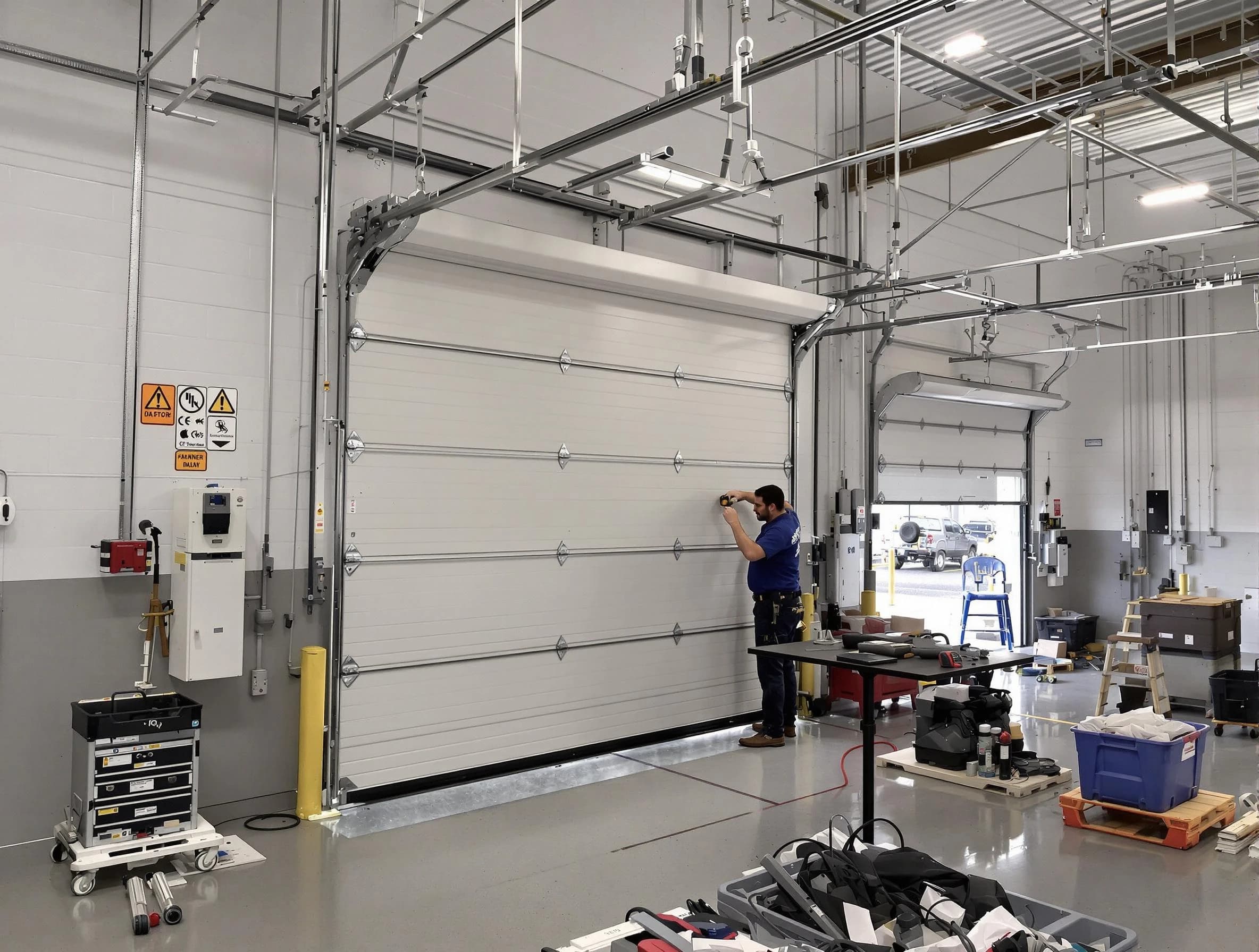 Commercial garage door repair being performed by Emporia Garage Door Repair expert in Emporia