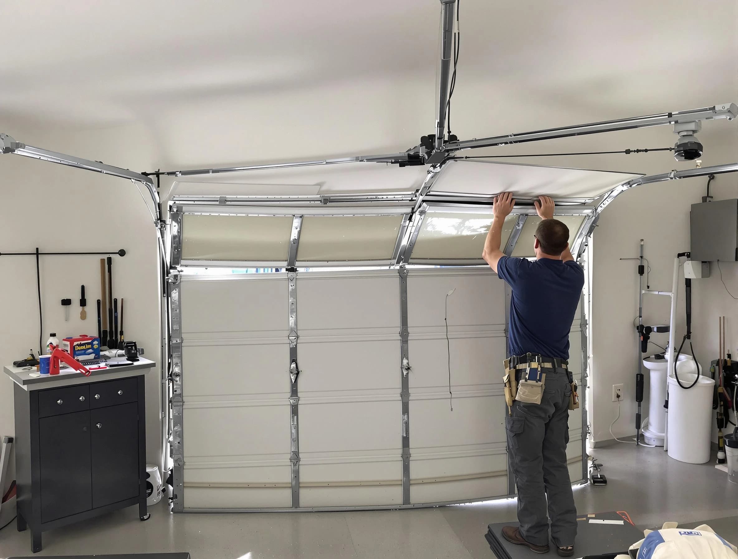 Emporia Garage Door Repair specialist performing precise section replacement on Emporia garage door