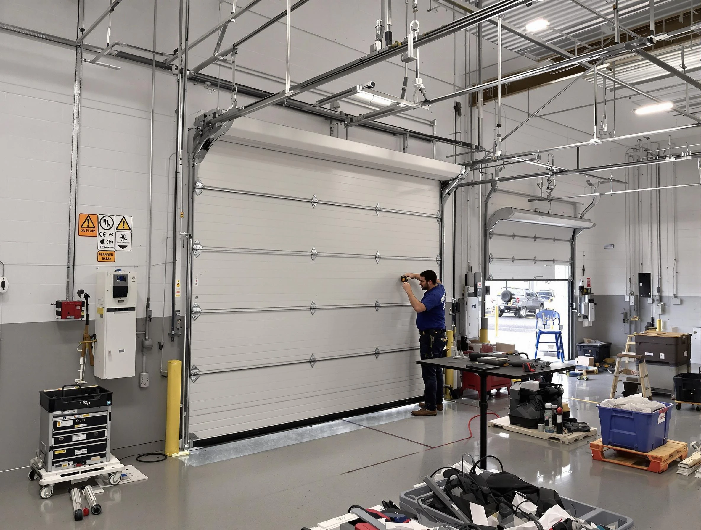 Commercial garage door repair being performed by Emporia Garage Door Repair expert in Emporia