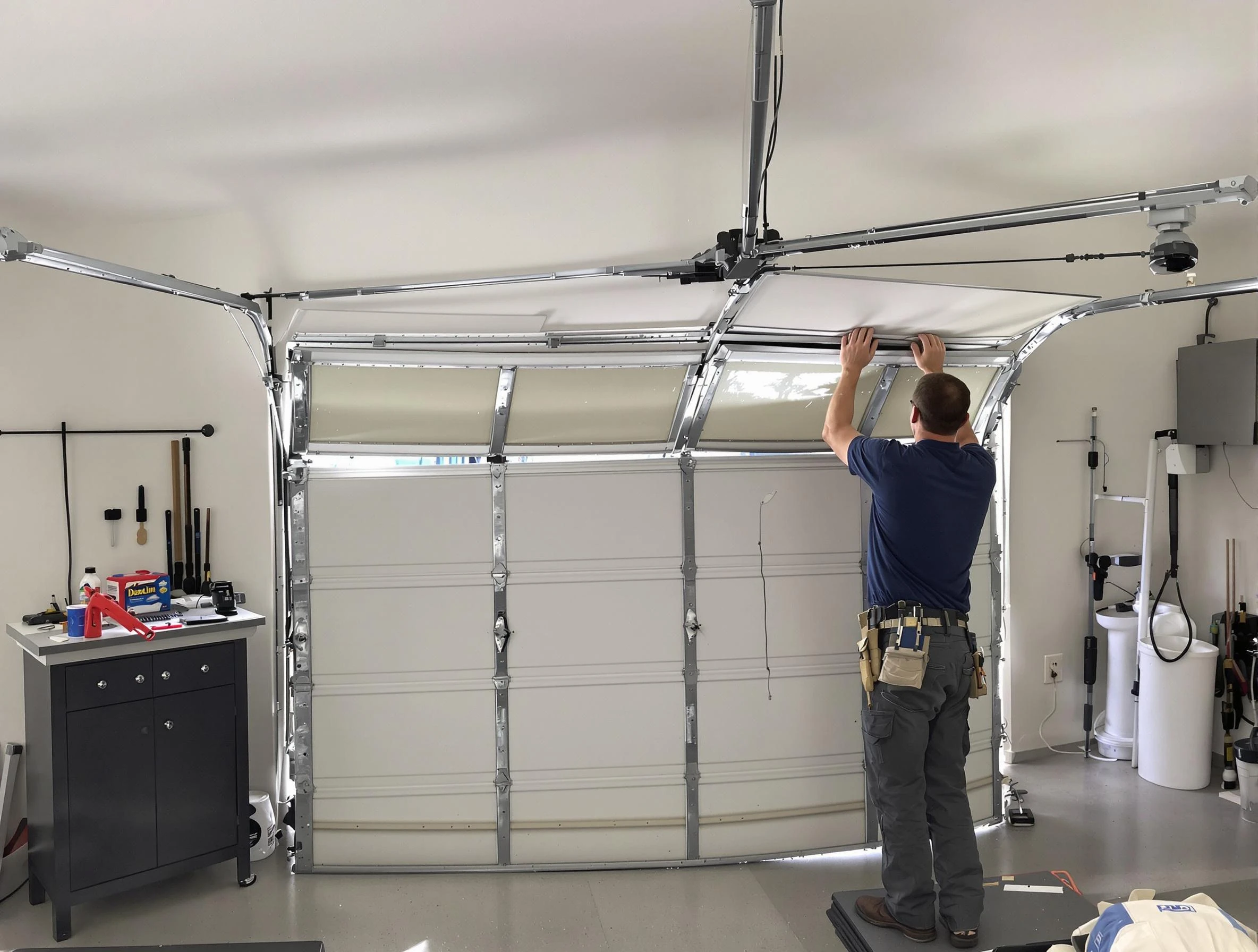 Emporia Garage Door Repair specialist performing precise section replacement on Emporia garage door